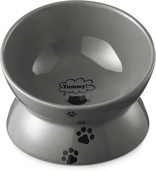 Y YHY Raised Cat Food Bowl, Ceramic Elevated Bowl, Protects Cat's Spine, Anti Vomiting, Backflow Prevention, Grey