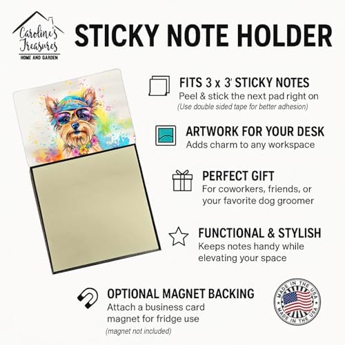 Caroline's Treasures Yorkshire Terrier Hippie Dawg Sticky Note Holder Refillable Dispenser Self-Sticky Note Pads, Memo Pads Blank Desk Accessories