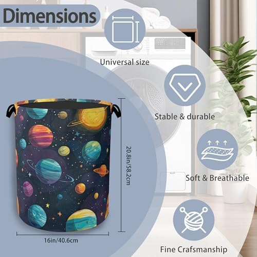 Celestial Planet Laundry Basket,Foldable with Handles Tote Bag Oxford Cloth for Bathroom Bedroom Dirty Clothes Storage Bucket 16" x 20.8"