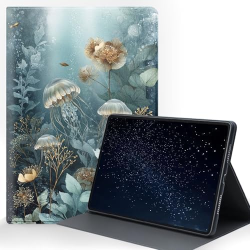 for Samsung Galaxy Tab A9 8.7 Inch 2023 (SM-X110/X115/X117) Tablet Protective Cover with Adjustable Stand and Magnetic Auto Wake/Sleep,Deep Sea Jellyfish