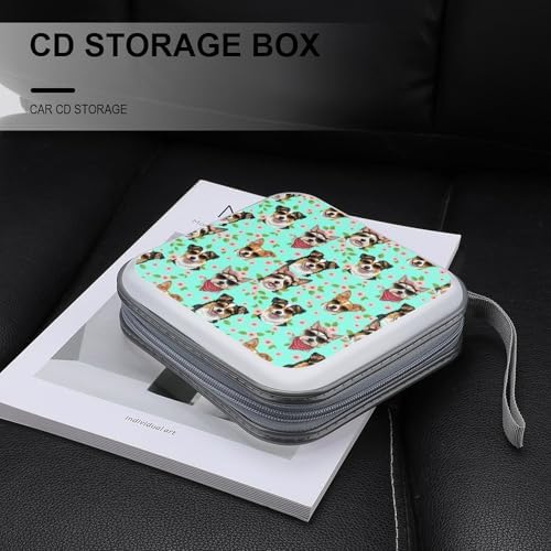 Portable CD/DVD Holder Dogs Flowers Floral, 40-Capacity Hard Case with Zipper, Protective Storage Binder for Music Movies Game Discs