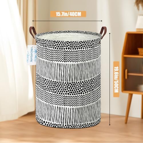 Round Laundry Basket Collapsible Storage Hamper Organizer Black Line | Waterproof Canvas Foldable Baskets with sturdy Handles Multi-scene Organizer for Home Play Bedroom Gift Bin