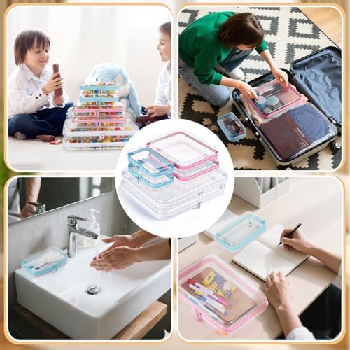 6Pcs Clear Hard Shell Zipper Case Set Travel Organizer, Hard Plastic Zipper Pouches Multi-Purpose Storage for Makeup, Toiletry, Office Supplies & Kids Toys