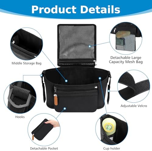 Accmor Universal Stroller Organizer with Detachable Phone Bag and Diaper Pocket, Stroller Bag Caddy Organizer Stroller Accessories for Uppababy, Baby Jogger, Nuna, Doona, Britax Strollers