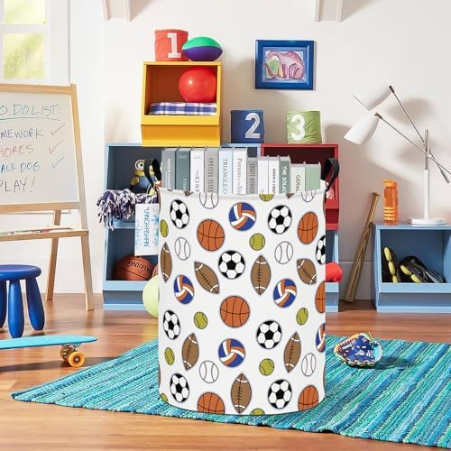 Round Laundry Basket Collapsible Storage Hamper Organizer Colorful Balls | Waterproof Canvas Foldable Baskets with sturdy Handles Multi-scene Organizer for Home Play Bedroom Gift Bin