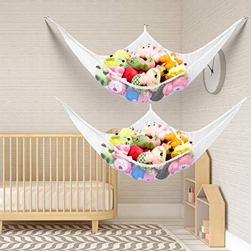 Stuffed Animal Net or Hammock, Stuffed Animal Net, Jumbo Toy Net Hammock for Stuffed Animals Wall Sling Corner Extra Large Kids Children Mesh Toy Net Organizer (2 Pack)
