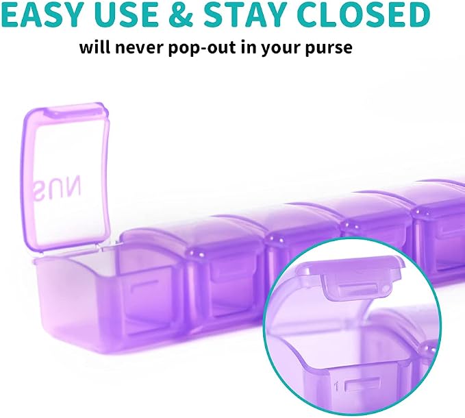 UHOUSE 2 Packs Weekly Pill Organizer 7 Day (Purple) | Pocket Daily Pill Case Pill Box for Pills/Vitamin/Fish Oil/Supplements