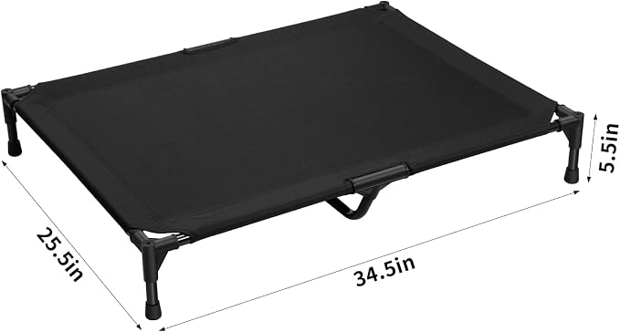 Love&go Elevated Dog Bed with Metal Frame, Cooling Raised Pet Cot for Dog and Cat (L - Black, Large- 34.5x25.5x5.5 inch)