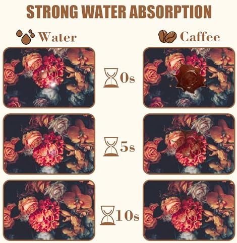 Vintage Rose Flower Coffee Mat Absorbent Dish Drying Mat for Kitchen Counter Hide Stain Rubber Backed Coffee Bar Accessories Fit Under Espresso Machine, 11.8 x 19.7 Inch