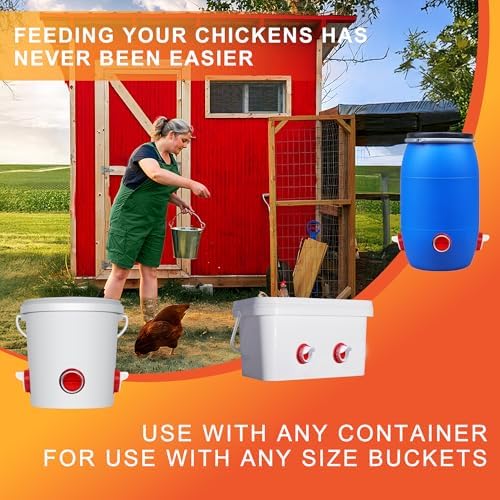 Chicken Feeders No Waste, DIY Automatic Poultry Feeder - 8 Ports Red