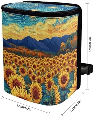 Sunflowers Pattern Car Trash Can with Lid Car Trash Bag Bin Hanging Waterproof Garbage Cans Leak Proof Vehicle Trash Can Multipurpose Storage Container for Back Seat Road