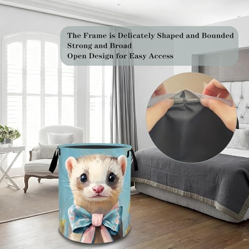 Cute Ferret Laundry Basket Hamper, Organizer Bins Gifts for Women Kids, Pet Foldable Waterproof Clothes Hamper Handles Storage Bucket for Bedroom Bathroom Room Decor 19.7"x15.7"