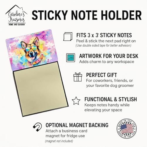 Caroline's Treasures German Shepherd Hippie Dawg Sticky Note Holder Refillable Dispenser Self-Sticky Note Pads, Memo Pads Blank Desk Accessories
