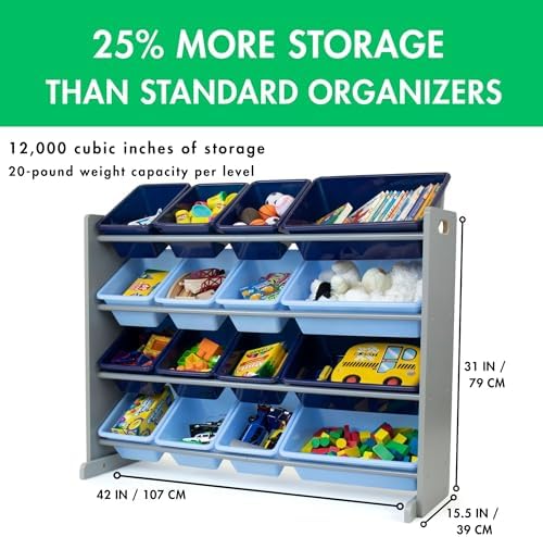Humble Crew Supersized Toy Storage Organizer with 16 Removable Bins, Blue/Navy – Large Toy Storage for Toddlers Ideal for Kids' Rooms, Playrooms, and Nurseries - Modern Toy Bins for Kids