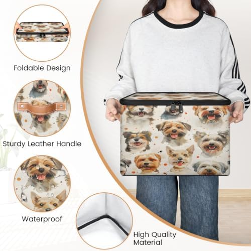 Puppy Pets Storage Box with Zipper Lid | Collapsible, Fabric, Storage Bin, Handle, Large, Closet Organizer, Containers, Bedroom, Home, Cartoon Funny Dog