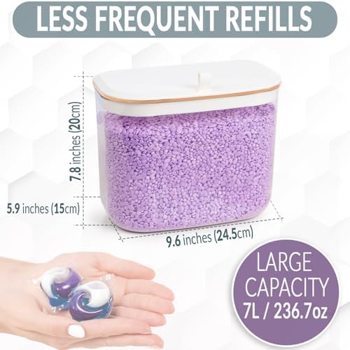 Laundry Room Organization and Storage Container - Wall & Cabinet Hanging - 7L / 236oz Large Capacity - Clear Container for Laundry Pods, Detergent Powder, Beads & Dryer Balls with Scoop & Labels