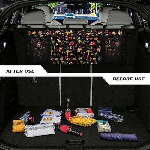 Dreaweet Mushroom Trunk Organizer for Women Cute Car Storage Accessories Interior Back Seat Hanging Organizer with 4 Pockets Collapsible Cargo Storage Bag Auto Organizer for SUV,Truck,Van