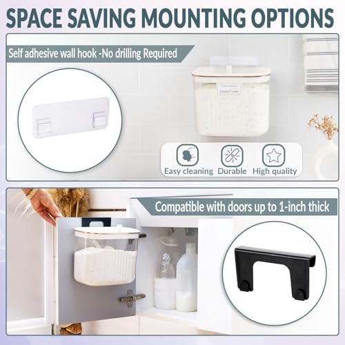 Laundry Room Organization and Storage Container - Wall & Cabinet Hanging - 7L / 236oz Large Capacity - Clear Container for Laundry Pods, Detergent Powder, Beads & Dryer Balls with Scoop & Labels