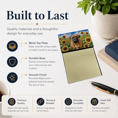 Caroline's Treasures Bullmastiff in Sunflowers Watercolor Sticky Note Holder Refillable Dispenser Desk Accessory 3x3 Pad Gift