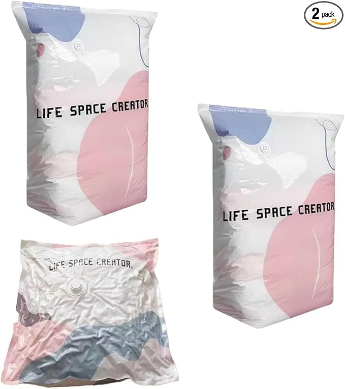 No-Pump Vacuum Storage Bags, Pump-Free Large Capacity Vacuum Storage Bags, Large Vacuum Compression Bags without a Pump for Clothes Bedding Comforters Off-Season Gear (2, L 39×31×15")