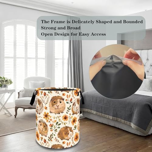 Guinea Pig Laundry Basket Hamper, Organizer Bins Gifts for Women Kids, Small Pet Animal Foldable Waterproof Clothes Hamper Handles Storage Bucket for Bedroom Bathroom Room Decor 19.7"x15.7"