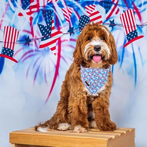 4th of July Dog Bandana, Patriotic Puppy Bandana for Small Medium Dog, Cotton American Flag Pet Triangle Bid Scarf Kerchief for Girl Boy Dogs or Cats