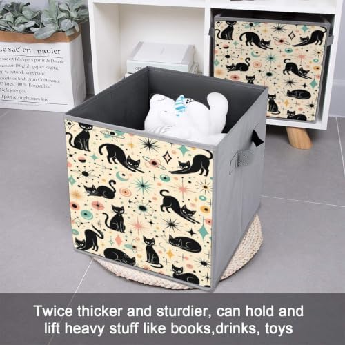 Black Cats And Storage Bin with Handles, Oxford Fabric Foldable Storage Cube Organizer for Clothes, Towels, Bedroom, Living Room, Home Organization