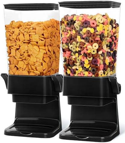 Cereal Dispenser Countertop 2pcs,5.5L Cereal Containers Storage Dispenser for Pantry,Dry Food Storage Rice Containers,Candy Dispenser,Snack Organizer Machine for Grains, Nuts,Oatmeal, Pet Food Black