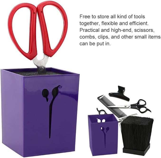 Scissor Holder Storage Box, ABS PET Hairdressing Shear Organizer with Anti-Slip Base, 4.13 x 3.19 in(Purple)