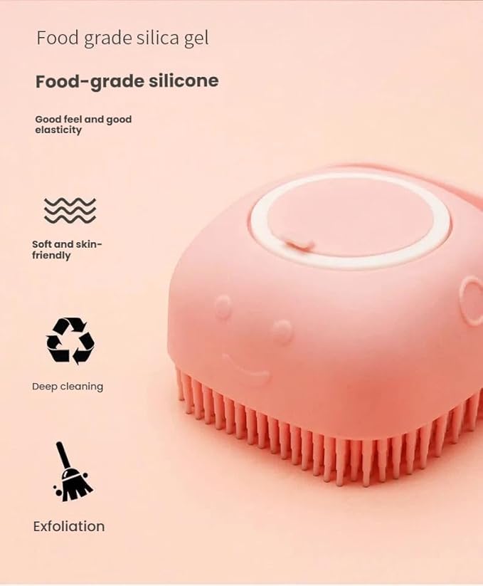 2-in-1 Pet Bath Brush with Shampoo Dispenser – Soft Silicone Grooming Brush for Dogs & Cats – Assorted Colors (Random Color Sent)