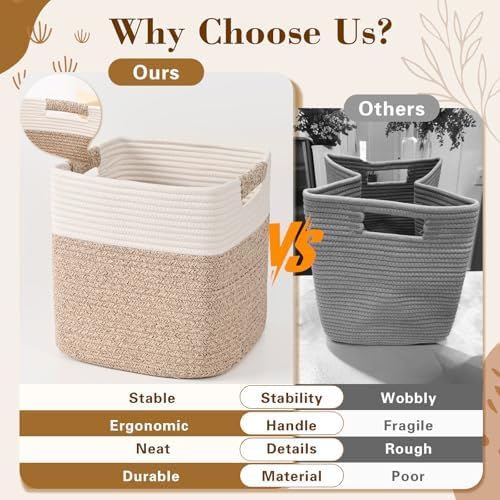 11 Inch Storage Cubes, 6 Pack Cube Storage Bins for Organizing, Cotton Rope Woven Baskets for Shelves, Bathroom, Kids Room, Closets, Baby Nursery