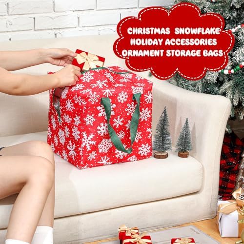 Kajaia 2 Pcs Christmas Ornament Storage 12 x 12 x 12 Inch Snowflake Holiday Accessories Bag Christmas Storage Containers Tear Proof Xmas Ornament Organizer with Handles Full Length Zipper (Red)