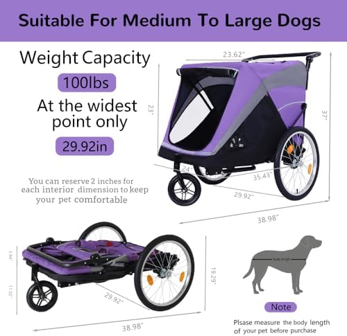 Pet Bike Trailer and Push Cart for Medium Large Dogs – Converts in Seconds, Holds Up to 100 Lbs, All-Terrain Wheels with Quick Release
