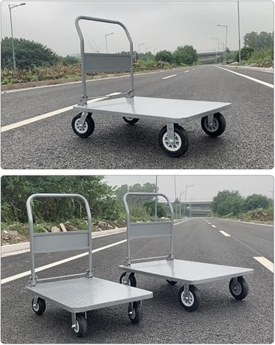 Portable Folding Hand Cart - Heavy-Duty Steel Platform Trolley with Swivel Wheels & Ergonomic Handle - Ideal for Outdoor Transport of Goods and Luggage
