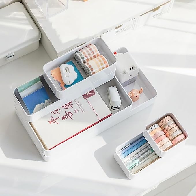 Plastic Drawer Organizers Set,Versatile Bathroom Vanity Organizer Trays | 3-Size Small Storage Bins, Makeup Organizer Containers for Makeup, Jewelries, Bedroom, Kitchen Gadgets Utensils and Office