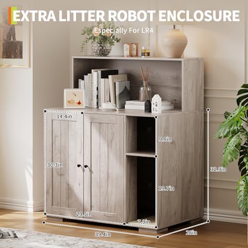 Garvee Dog-Proof Large Cat Litter Box Enclosure with Scratch Pad, Large Automatic Litter Box Furniture for Placing Self-Cleaning Litter Box,Litter Cabinet with Outlet,Space for Cat Stuffs