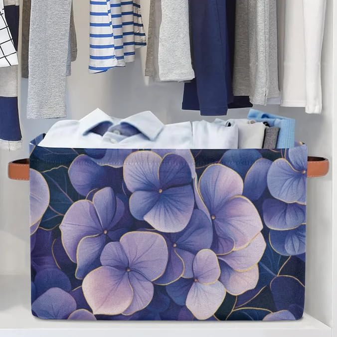 Purple Lilac Floral Storage Baskets with Handles Fabric Storage Boxes Collapsible Nursery Basket for Shelf Book Cloth 15 X 11 X 9.5 IN Closet Organizer Bins
