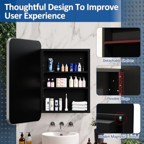 ACEMIRO 24x30 Inch Bathroom Medicine Cabinet with Mirror Metal Framed Recessed or Wall Mounted Mirror Medicine Cabinets for Bathroom Brushed Silver