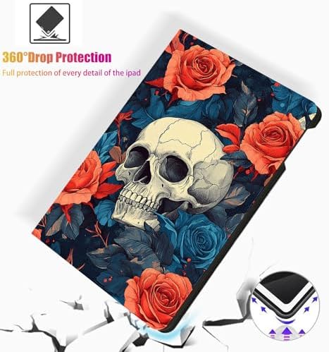 for Microsoft Surface Pro 11/10/9-13" 2024/2022 Tablet Case,Auto Wake/Sleep,Adjustable Stand Protective Cover - Skull Rose