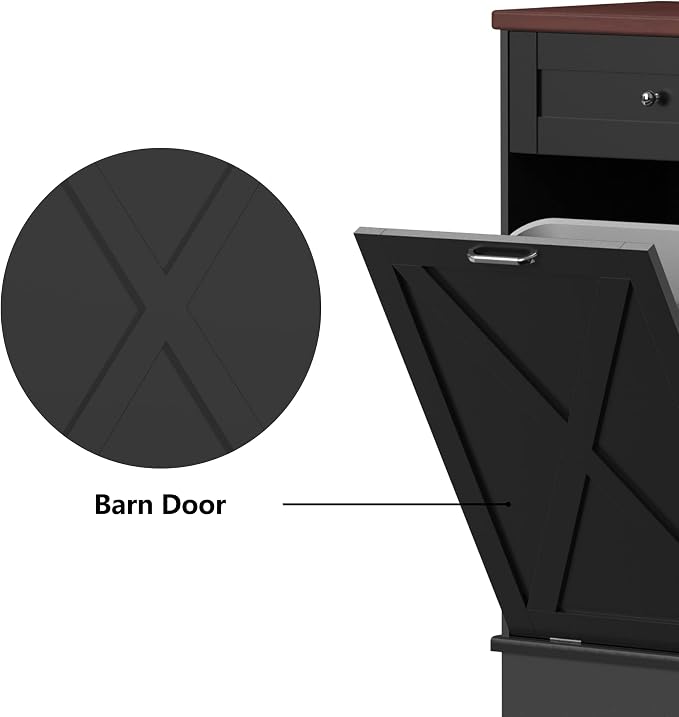 TOLEAD 10 Gallon Tilt Out Trash Can Cabinet Wooden Hidden Trash Cabinet with Solid Wood Top & Drawer, Farmhouse Kitchen Garbage Bin Enclosure Pet Proof Laundry Hamper for Kitchen, Bathroom Black