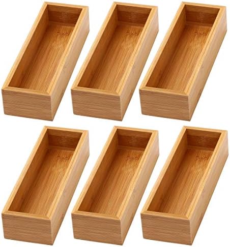 YBM HOME Bamboo Drawer Organizer Storage Box for Kitchen Drawer, Junk Drawer, Office, Bedroom, Children Room, Craft, Sewing, and Bathroom, 6 Pack 3x9x2 inch