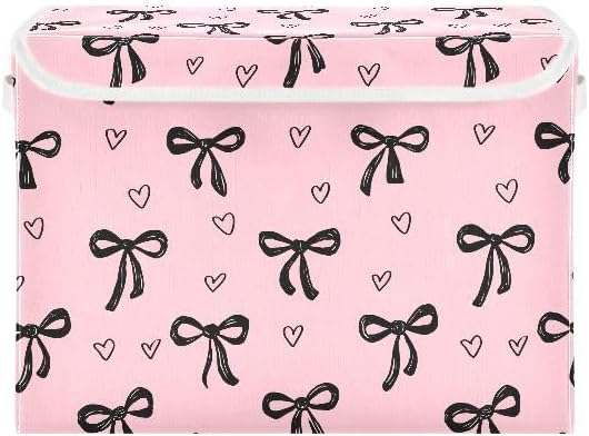 Bow Love Storage Bins with Lids Closet Bedroom 40L Fabric Bin | Decorative Storage Boxes, Foldable & Stackable, Dust-Proof Flip Top, Reinforced Handles, For Home & Dorm, Clothes & Toy Box
