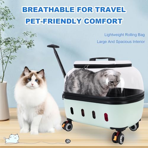 Portable Pet Carrier with Wheels, 360°Clear Window Pet Trolley Case with Ventilation Holes, Portable Breathable for Travel/Hiking/Outdoor/Walking Black