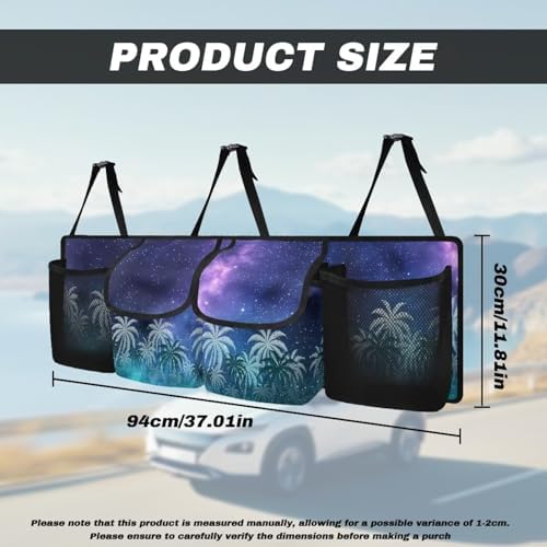 Starry Night Vacation Style Hanging Organizer for Car Trunk Auto Back Seat Storage Bag with 2 Pockets 2 Mesh Pouches Collapsible Detachable Automotive Interior Accessories