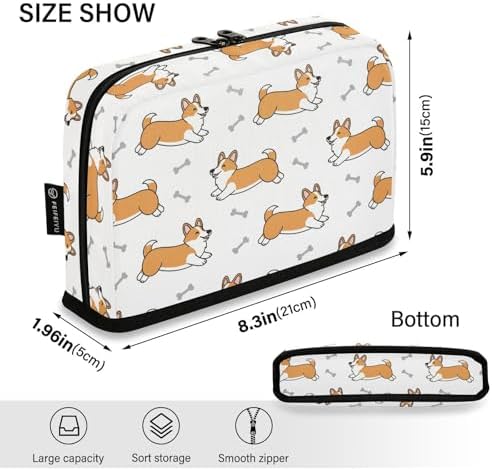 Emelivor Cute Pets Dogs White Print Large Capacity Pencil Case Stand Up Pencil Pouch for School Office Aesthetic Pen Organizer Bag with Pockets Portable Stationery Bag for Adults Kids Teens