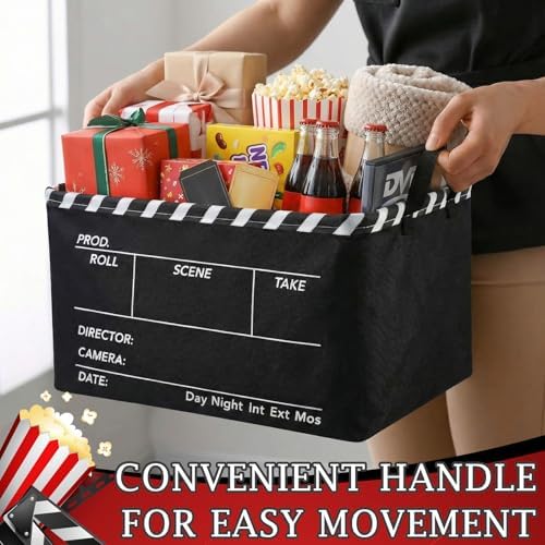 Breling 4 Pcs Movie Night Gift Baskets with Handles Movie Night Supplies Theater Clapboard Popcorn Large Collapsible Storage Bins Boxes for Gifts Snacks Wardrobe Shelves Home Storage, 15 x 10 x 8 Inch