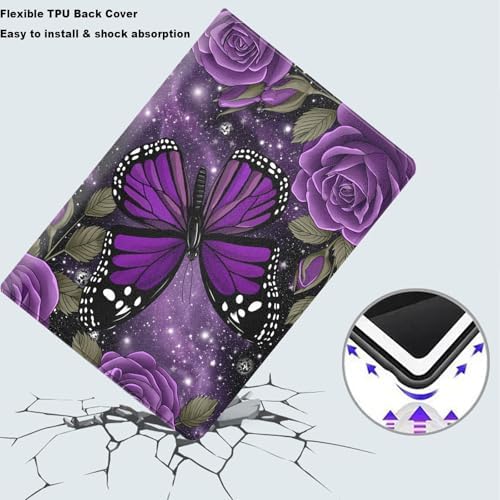 Tablet Case for iPad 10.2 Inch (9th/8th/7th Gen),Shockproof Protective Cover with Stand,Auto Wake/Sleep,Auto Wake/Sleep,Purple Butterfly Rose