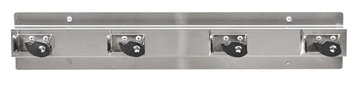 Ex-Cell Kaiser 333-4 SS Stainless Steel Mop and Broom Holder with 4 Rubber Cams, 24" Width x 3" Depth x 4" Height