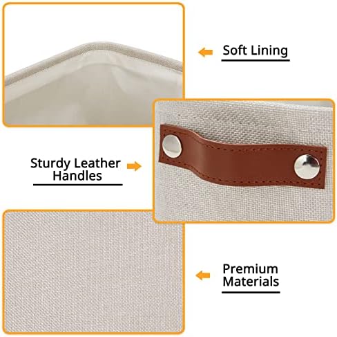 DULLEMELO Small Storage Basket, Toilet Paper Basket Narrow Storage Bin for Bathroom, Bathroom Basket for Organizing with Leather Handles, Canvas Storage Basket for Toilet Magazine Holder(Beige)