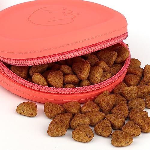 WALLFID Silicone Dog Treat Pouch Small Bag,with Pet Training Clicker,Walking Bag for Dog and Cat, Pocket Size, Easy to Clean, Odorless, Zipper Design,Moisture-Proof,Travel Walking Bag.(Orange)